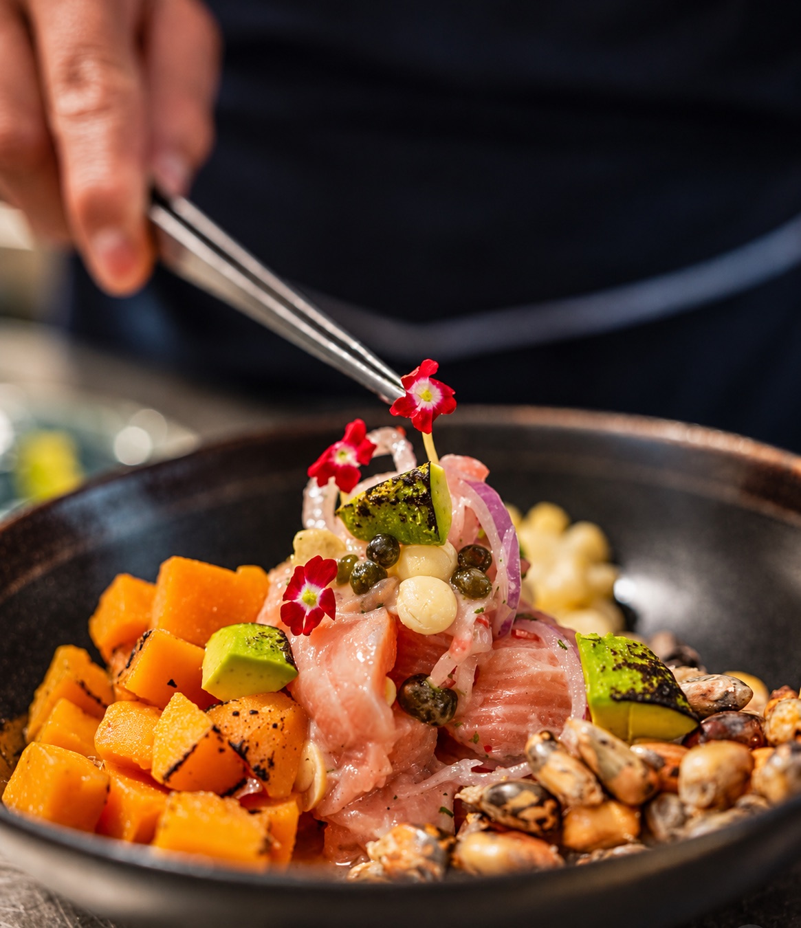 Detalle de ceviche de trucha